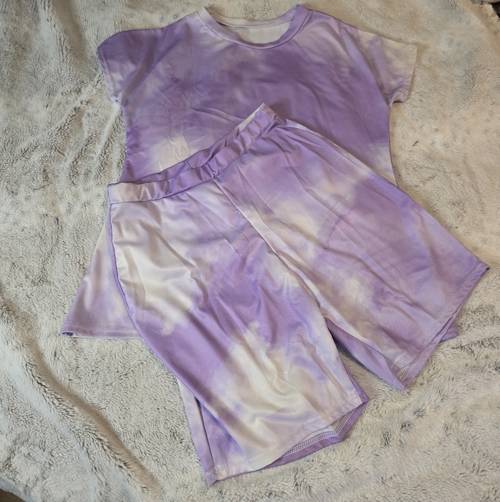 Purple Tie-Dye T-Shirt and Shorts Set